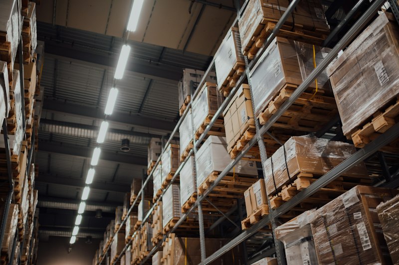 Stacked moving boxes in storage unit